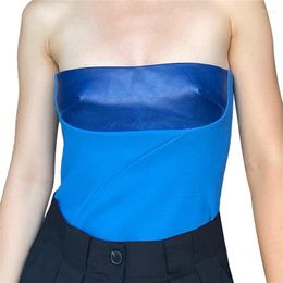 Women's Tanks Y2k Strapless Crop Top Fashion Women PU Leather Patchwork Off Shoulder Tee Shirt 2000s Clothes Sleeveless Tube Vest Streetwear