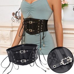 Belts Women Black Corset Waist Belt Fashion Punk Lace-up PU Leather Elastic Wide Slimming Body For