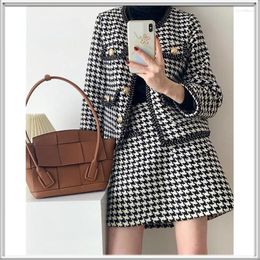 Skirts Women's Autumn And Winter Small Fragrance Wind Woolen Suit Casual Fashion Houndstooth Half Skirt Two Piece