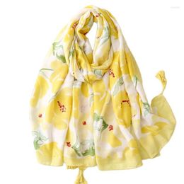 Scarves Bright Yellow Flowers In Spring Satin Cotton Linen Hand Feel Braid Beard Beach Towel Shawl Silk Scarf