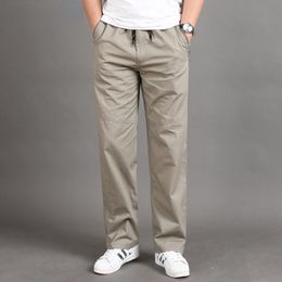 Men's Pants Casual Cargo Four Seasons 95% Cotton Men Trousers Elastic Waist Multi Pockets Loose Straight Jogging Thin 6XLMen's