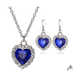 Earrings Necklace The Heart Of Ocean Jewellery Set For Women Blue Crystal Gemstone Pendant Dangle Fashion Romantic Titanic Movie Dro Otgrf