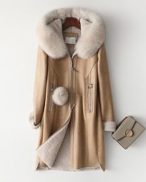 Women's Fur & Faux Arrival Real Sheepskin Lady Coat With Collar Long Sleeve Zipper Elegent Style Thick Warm FurWomen's Women'sWomen's