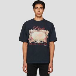 2023 New Men's T shirt North American High Street Brand Rhude Storms Never Last Rose Mirror Print Women's Short Sleeve Summer