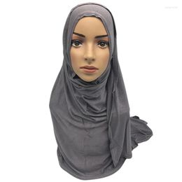 Ethnic Clothing Gray Soft Cotton Muslim Headscarf Instant Jersey Hijab Full Cover Cap Wrap Scarf Islamic Shawls Women Turban Head Scarves