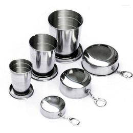 Cups Saucers Stainless Steel Cup Camping Folding Outdoor Travel Demountable Collapsible With Keychain Metal Wine 60/150/250ml