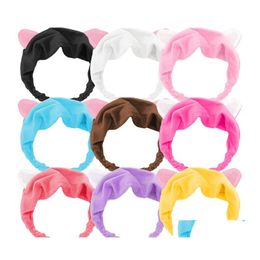 Headbands Women Coral Fleece Headband Soft Cat Ears Hairband Elastic Hair Band Wash Face Turban Headwear Girls Lady Accessories Drop Dhbvy