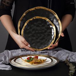 Plates Gold Inlay Ceramic Dinner Plate Snack Dish Luxury Edges Dinnerware Kitchen Black And White Tray Tableware Set