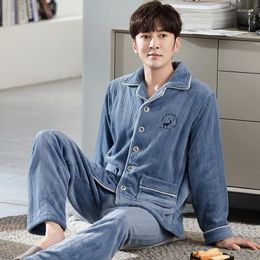 Men's Sleepwear 2023 Autumn Winter Long Sleeve Thick Warm Flannel Pyjama Sets For Men Coral Velvet Soft Suit Pyjamas Homewear Male