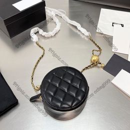 Mini Delicate Round Cosmetics Bags Womne Crossbody Diamond Lattice Lambskin Leather Vanity Case Gold Chain Shoulder Luxury Bag Wallet Luxurys Handbags Purses 10cm