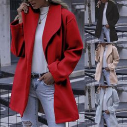 Women's Trench Coats Women's Fleece Womens Jackets Faux Wool Thin Jacket Coat Warm Solid Long Overcoat Outwear