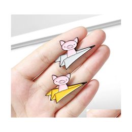 Pins Brooches Pins Paper Plane Enamel Custom Flying Pigs Brooch Lapel Pin Shirt Bag Badge Funny Cute Animal Jewelry Gift For Kids F Dhx1G