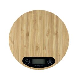 Round Bamboo Panel Weighting Digital Scales Measurement electronics Scale Household Kitchen 5KG/1g LCD display with retail box