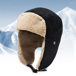 Berets Men Fleece Bomber Hats Male Windproof Ski Hat Adult Winter Warm Outdoor Ear Flap Russia Cap
