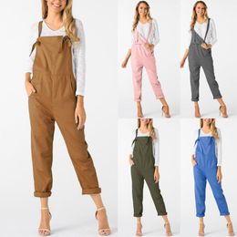 Women's Jumpsuits & Rompers Ladies'loose Sleeveless Back Pants Women Loose Dungarees Long Pockets Jumpsuit Trousers