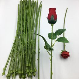 Decorative Flowers & Wreaths 10pcs 33cm Artificial Plastic Flower Stem With Leaves Diy Head Accessory Pole Rose Wedding Party DecorDecorativ