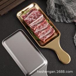 Plates SStainless Steel Rectangular Plate Western-style Steak Golden Flat-bottomed Barbecue Tray Snack