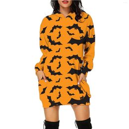 Women's Hoodies Women's Halloween Pumpkin Print Hoodie Dress Long Sleeve Sweatshirt Autumn Spring Casual