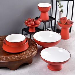 Plates Creative Tableware In El Restaurant Dessert Dish Dishes Fruit Plate Snack Tray Set Chinese Red High Footed