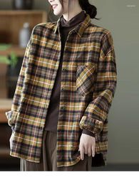 Women's Blouses Plaid Shirt Y2k Jacket Harajuku Autumn Clothes Design Sense Of Niche Stacking Fleece Vintage Loose Top