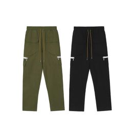 2023 New Men's pants North American High Street Brand Rhude Functional Multi Pocket Work Clothes Casual Solid Colour Loose Straight Tube Popular Button