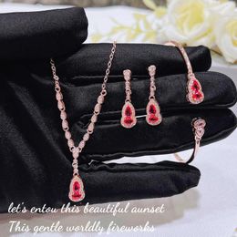 Necklace Earrings Set Foydjew Cute Gourd Design Necklaces Women's Luxury Rose Gold Color Bracelets Temperament Red Zircon Long