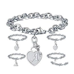 Charm Bracelets Fashion Stainless Steel Heart 26 Letters Charms Bracelet Party Jewellery Gift For Women Alphabet Q340Fz Drop Delivery Dh6V0