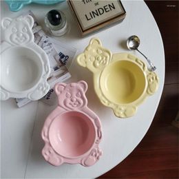 Plates Cartoon Bear Bowl Dessert Cute Cereal Ceramic Plate Cutlery Salad Tray Flat Soup Cake Baking Kitchen Tableware