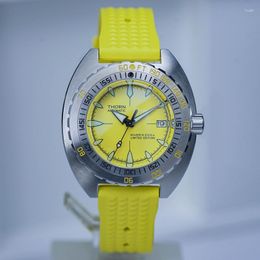Wristwatches Thorn Men's Dive Watch Sapphire Glass Yellow Dial Luminous NH35 Automatic Movement 200m Water Resistant Rubber Strap