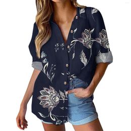 Women's Blouses Long Sleeve Shirts Womens Floral Print Button Down Shirt Casual Loose Work Blouse Tops Turn Collar Oversized Boho