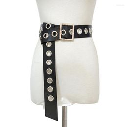 Belts Punk Style Hollow Eyelet Rivet Belt Fashion Square Buckle Pin Strap Wide Leather Waistband For Jeans Corset Dress Accessory