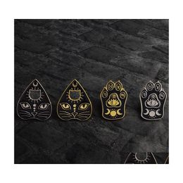 Pins Brooches Pins Gothic Magic Cat Brooch Enamel Pin Witch Footprints Moon Star Jewelry C3 Drop Delivery Dh7Jt