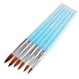 Nail Brushes For UV Gel Polish Drawing Painting Tools Set Transparent Blue Crystal Handle 6 Pcs Manicure Art Brush Pen