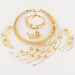 Necklace Earrings Set Dubai Gold Colour Women African Party Wedding Gifts Ethiopia Geometry Copper Bracelet Ring Sets