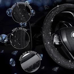 Steering Wheel Covers Black Rhinestones Cover for Women Bling Crystal Fits 14 1/2-15 Inch Car Accessories Interior Parts Auto Productsstee