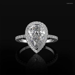 Wedding Rings Exquisite Dazzling Silver Plated Water Drop Ring Elegant White Zircon Cocktail Crystal Band Women Jewellery