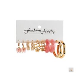 Hoop Huggie Boho Colorf Geometric Heart Resin Acrylic Earrings Set For Women Trendy Pearl Butterfly Party Jewelry Gift Drop Deliver Ot6Vs