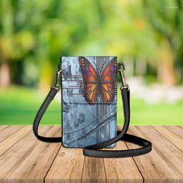 Evening Bags FORUDESIGNS Dead Leaf Butterfly Lady Cell Phone Bag Satchel Vintage Style Ladies Clamshell Handbags PU Leather Makeup