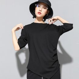 Women's T Shirts ASYMSAY Women's Tshirt Tops Solid Colour Pullover Asymmetrical T-shirt Streetwear Female 2023 Summer Casual Fashion