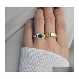 Band Rings Simple Chain Crystal Ring Personalised Vintage Link Square Green Clear Gemstones Index Finger Q258Fz Drop Delivery Jewellery Dh27N