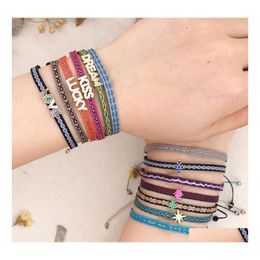 Charm Bracelets Weave Braided Crystal Bracelet Beach Vintage Adjustable Rope String Bangle Ethnic Friendship Wristband B38A Drop Del Dhbva