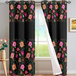 Curtain Mexican Embroidery Style Curtains For Living Room 2 Pieces Drop Folk Art Colourful Beautiful Flowers Bedroom