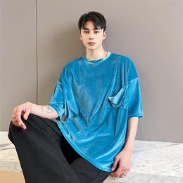 Men's T Shirts Summer Fashion Velvet Round Neck Half Sleeve Men Versatile Simple T-Shirt Top Sexy Hip Hop Skateboards Streetwear Tops Tee