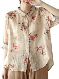 Women's Blouses FairyNatural Summer Autumn Fashion Chinese Style Ladies Flower Casual Tops Loose Linen Retro Large Shirts Women Clothes