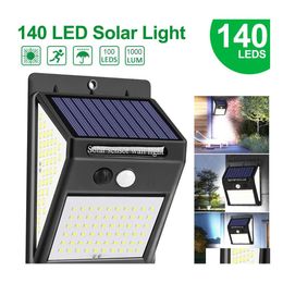 Solar Street Light 140 Led Outdoor Motion Sensor Lights 3 Mode Wall Waterproof Lamp Powered Sunlight Garden Decoration Drop Delivery Otwg0