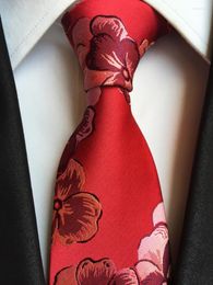 Bow Ties 8cm Men's High Quality Jacquard Woven Neck Tie Designer Red Floral Flowers Embroidered Necktie For Men Wedding Banquet Miri22