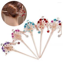 Hair Clips & Barrettes Fashion Rhinestones Rose Flower Peacock Chinese Pick Sticks With Tassel Metal Crystal Accessories Gift Jewelry Earl22