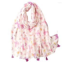 Scarves Simple And Elegant Fresh Cotton Feel Scarf Women's Pink Butterfly Gold Powder Decorative Handmade Tassel Shawl Sh