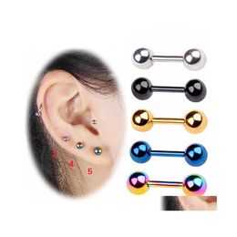 Stud Personality Women Men Rose Golden Stainless Steel Barbell Shape Earing Cartilage Ear Piercing Body Jewellery For Gift Drop Delive Otkwv