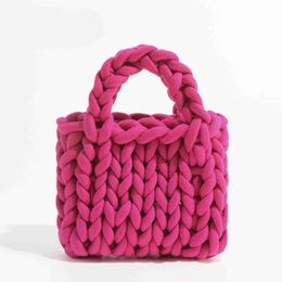 Fashion Thick Rope Woven Women Handbags Designer Knitted Small Tote Bag Handmade Hand Bags Casual Shopper Purses 2023 Sac 230129